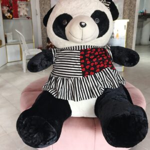 Panda Gigante con Vestido a Rayas y Corazones